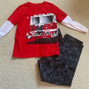 Size 7 fire truck and camo outfit!